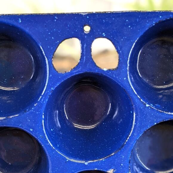 VINTAGE Wagner Griswold Blue Porcelain Cast Iron Popover Cupcake Muffin Pan - Picture 9 of 9